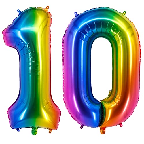 40inch 10 Ballonzahlen Regenbogen Zahl 10 Ballons selbstversiegelnd für Geburtstagsdekorationen und Jubiläumsparty-Dekor (Rainbow10) von EBAIJQUO