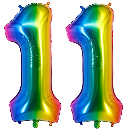 40inch 11 Ballonzahlen Regenbogen Zahl 11 Ballons selbstversiegelnd für Geburtstagsdekorationen und Jubiläumsparty-Dekor (Rainbow11) von EBAIJQUO