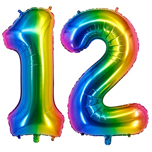 40inch 12 Ballonzahlen Regenbogen Zahl 12 Ballons selbstversiegelnd für Geburtstagsdekorationen und Jubiläumsparty-Dekor (Rainbow12) von EBAIJQUO