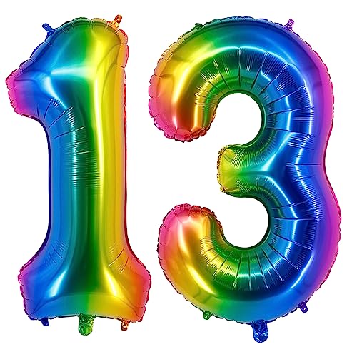 40inch 13 Ballonzahlen Regenbogen Zahl 13 Ballons selbstversiegelnd für Geburtstagsdekorationen und Jubiläumsparty-Dekor (Rainbow13) von EBAIJQUO