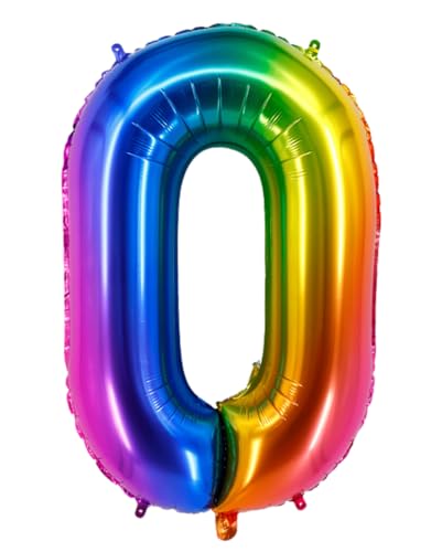40inch Ballon Nummer 0 Regenbogen 0 Ballonnummer selbstversiegelnd für Geburtstagsdekorationen und Jubiläumsparty-Dekor(Number 0) von EBAIJQUO