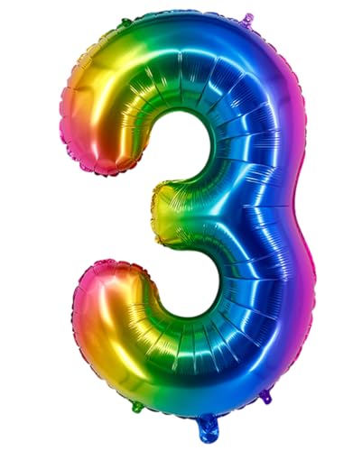 40inch Ballon Nummer 3 Regenbogen 3 Ballonnummer selbstversiegelnd für Geburtstagsdekorationen und Jubiläumsparty-Dekor(Number 3) von EBAIJQUO