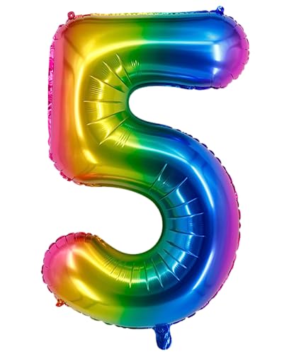 40inch Ballon Nummer 5 Regenbogen 5 Ballonnummer selbstversiegelnd für Geburtstagsdekorationen und Jubiläumsparty-Dekor(Number 5) von EBAIJQUO
