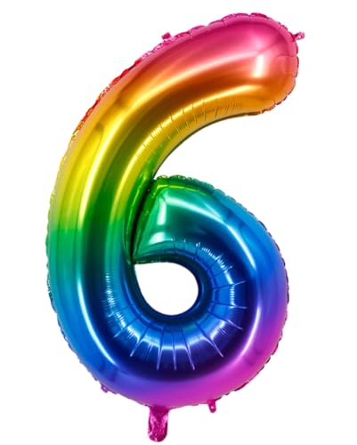 40inch Ballon Nummer 6 Regenbogen 6 Ballonnummer selbstversiegelnd für Geburtstagsdekorationen und Jubiläumsparty-Dekor(Number 6) von EBAIJQUO