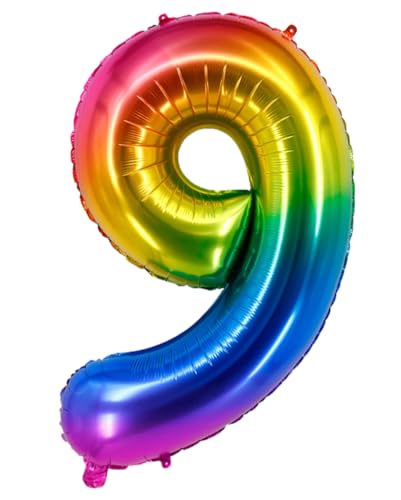 40inch Ballon Nummer 9 Regenbogen 9 Ballonnummer selbstversiegelnd für Geburtstagsdekorationen und Jubiläumsparty-Dekor(Number 9) von EBAIJQUO