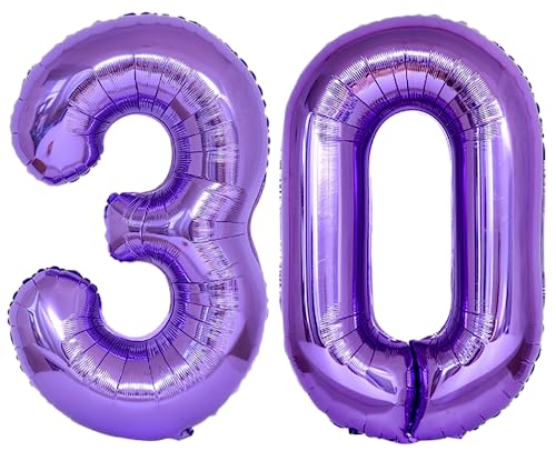 Heliumballon Zahl 30, selbstdichtend für Geburtstagsparty-Dekorationen und Jubiläums-Party-Dekoration, 101,6 cm, Violett 30 Stück von EBAIJQUO