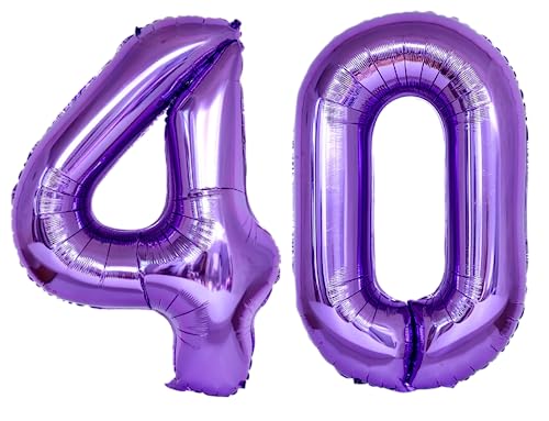 Heliumballon Zahl 40, selbstdichtend für Geburtstagsparty-Dekorationen und Jubiläums-Party-Dekoration, 101,6 cm, Violett 40 Stück von EBAIJQUO