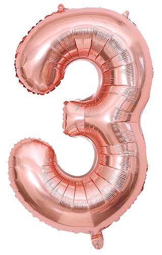 Luftballon Zahl 3, 101,6 cm, selbstdichtend für Geburtstagsparty-Dekorationen und Jubiläums-Party-Dekoration (Roségold 3) von EBAIJQUO