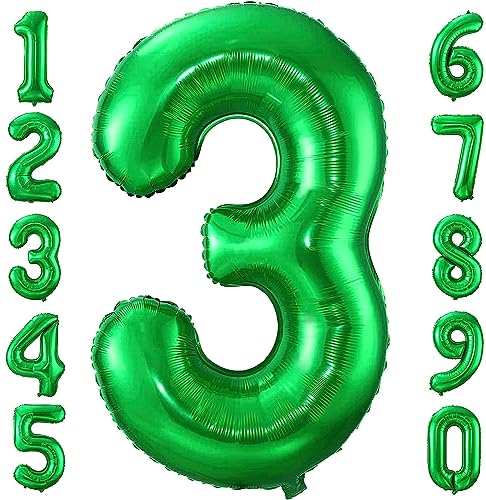 Luftballon Zahl 3, selbstdichtend für Geburtstagsparty, Dekoration und Jahrestag, Party-Dekoration, 101,6 cm, Grün 3 von EBAIJQUO