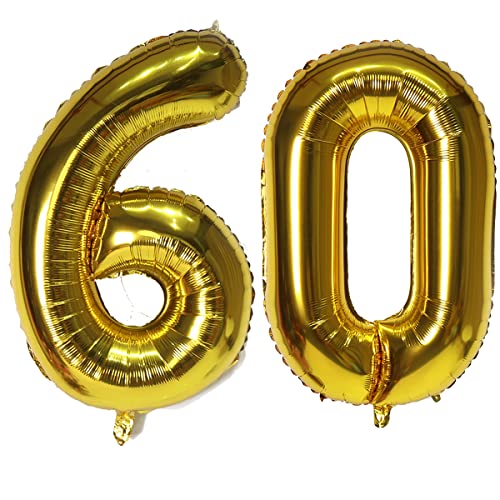 Luftballon Zahl 60, selbstdichtend für Geburtstagsparty-Dekorationen und Jubiläums-Party-Dekoration, 101,6 cm, Gold, 101,6 cm (Gold 60) von EBAIJQUO