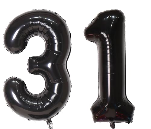 Luftballon Zahl 78.7 cm, Zahl 31, selbstdichtend für Geburtstagsparty-Dekorationen und Jubiläums-Party-Dekor (Schwarz 31) von EBAIJQUO