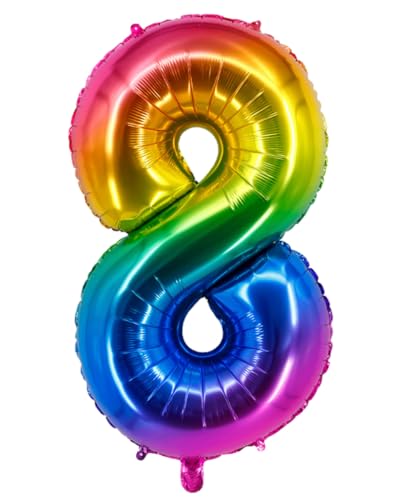 Luftballon Zahl 8, Heliumballon, Zahl 8, selbstdichtend für Geburtstagsparty-Dekorationen und Jubiläums-Party-Dekoration, 101,6 cm, Regenbogen 8 von EBAIJQUO