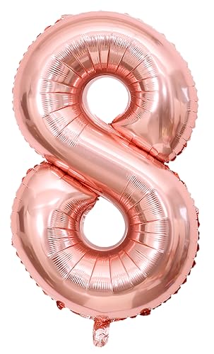 Luftballon Zahl 8, selbstdichtend für Geburtstagsparty-Dekorationen und Jubiläums-Party-Dekoration, 101,6 cm, Roségold, 8 Stück von EBAIJQUO