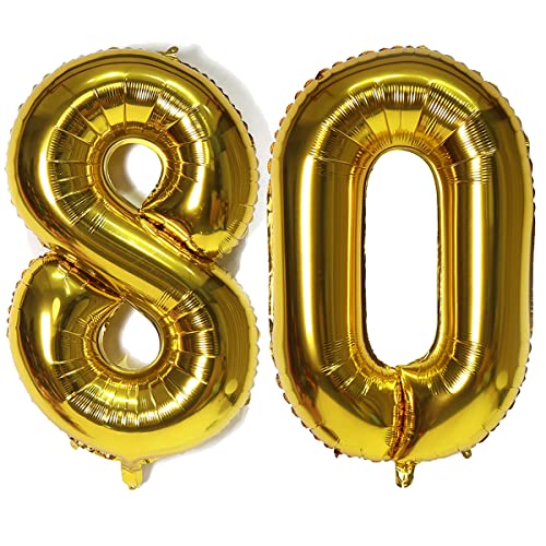 Luftballon Zahl 80, 101,6 cm, Gold, Helium, Zahl 80, selbstdichtend für Geburtstagsparty-Dekorationen und Jubiläums-Party-Dekor (Gold 80) von EBAIJQUO