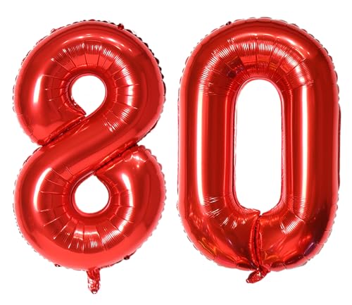 Luftballon Zahl 80, 101,6 cm, Rot, Heliumballon Zahl 80, selbstdichtend für Geburtstagsparty-Dekorationen und Jubiläums-Party-Dekor (Rot 80) von EBAIJQUO