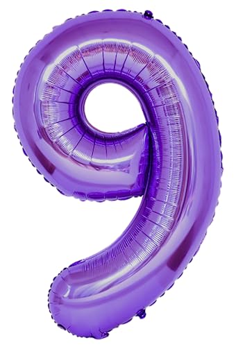 Luftballon Zahl 9, 101,6 cm, Heliumballon mit Zahl 9, selbstdichtend für Geburtstagsparty-Dekorationen und Jubiläums-Party-Dekoration, Violett 9 von EBAIJQUO