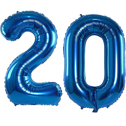 Luftballon mit Zahl 20, selbstdichtend für Geburtstagsparty-Dekorationen und Jubiläums-Party-Dekoration, 101,6 cm, Blau, 20 Stück von EBAIJQUO