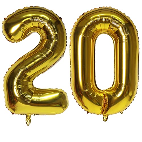 Luftballon mit Zahl 20, selbstdichtend für Geburtstagsparty-Dekorationen und Jubiläums-Party-Dekoration, 101,6 cm, Gold, 20 Stück von EBAIJQUO