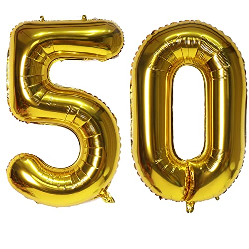 Luftballon mit Zahl 50, selbstdichtend für Geburtstagsparty-Dekorationen und Jubiläums-Party-Dekoration, 101,6 cm, Gold, 101,6 cm, 50 Stück von EBAIJQUO