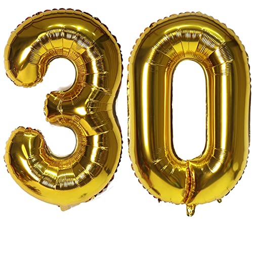 Luftballon mit Zahl 76,2 cm, selbstdichtend für Geburtstagsparty-Dekorationen und Jubiläums-Party-Dekoration (Gold 30) von EBAIJQUO