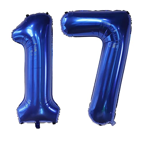 Luftballons mit Zahl 17, 101,6 cm, Helium-Folie, 17, selbstaufblasend, Happy Birthday-Ballons für Geburtstagsparty-Dekorationen und Zubehör, Jahrestag, Party-Dekoration (Marineblau-17) von EBAIJQUO