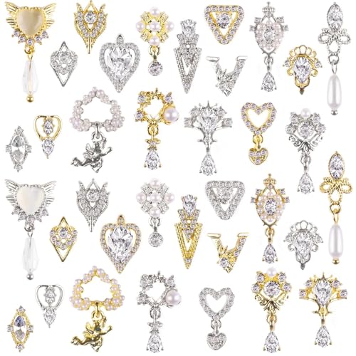 36 Stück Luxus Nail Art Strass, EBANKU 3D Glänzend Nail Art Charms Diamanten Metall Nagel Schmuck Gold Silber Herz 36 Stück Luxus Nail Art Strass, EBANKU 3D Glänzend Nail Art Charms Diamanten Metall Nagel Schmuck Gold Silber Herz von EBANKU
