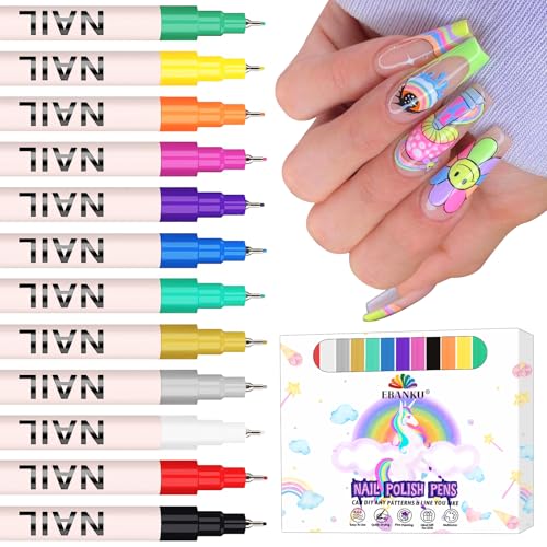 EBANKU 12 Farben Nagelkunst Stifte Set, 3D 0,5 mm Graffiti-Acrylfarbe Nagelkunst-Marker Schnelltrocknende Nagelspitze, Graffiti-Punktier-Liner-Stift-Sets für Zuhause und den Salon Nagel-DIY EBANKU 12 Farben Nagelkunst Stifte Set, 3D 0,5 mm Graffiti-Acrylfarbe Nagelkunst-Marker Schnelltrocknende Nagelspitze, Graffiti-Punktier-Liner-Stift-Sets für Zuhause und den Salon Nagel-DIY von EBANKU