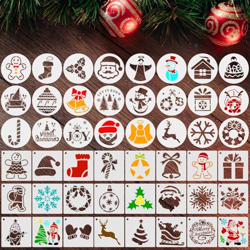 EBANKU 48 Stuck Weihnachten Schablonen, Wiederverwendbare Xmas Kunststoff Handwerk Malschablonen für Malen, Sprühen, Journaling Scrapbooking, Fenster, Glas, Holz, Weihnachtskarte (B) von EBANKU