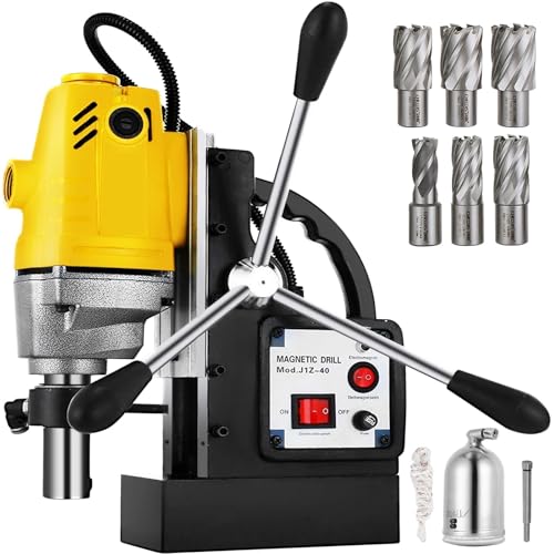 Tischbohrmaschine, Magnetische Bohrmaschine 980W 1100W 1200W Elektrische Bench Drilling Rig Maschine for Engineering Stahl Struktur MD40 MB23 BRM35(MD40-6PCS) von EBAYTV
