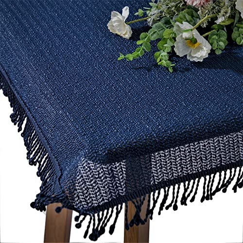 Gartentischdecke mit Fransen | Dunkelblau - Oval - 140x180cm | Weichschaum-Tischdecke | Schaumdecke | Klassik-Outdoor-Decke | rutschfest | wetterbeständig von EBD