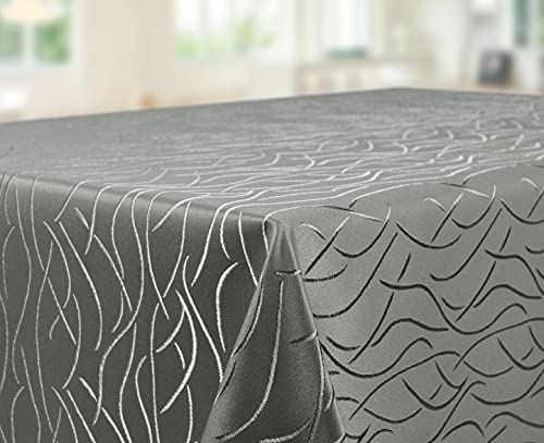 Tischdecke | Grau/Anthrazit-Eckig-110x140cm | Tafeldecke | Tischtuch | Streifen-Wellen-Muster | Damast | Seidenglanz | Pflegeleicht | Schmutzabweisend | Farbe und Größe wählbar von EBD