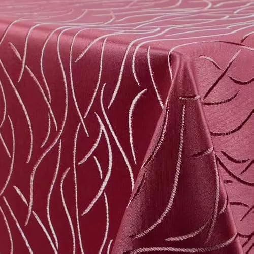 Tischdecke | Rot/Bordeaux-Eckig-130x220cm | Tafeldecke | Tischtuch | Streifen-Wellen-Muster | Damast | Seidenglanz | Pflegeleicht | Schmutzabweisend | Farbe und Größe wählbar von EBD