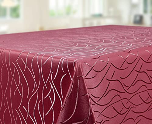 Tischdecke | Rot/Bordeaux-Eckig-130x220cm | Tafeldecke | Tischtuch | Streifen-Wellen-Muster | Damast | Seidenglanz | Pflegeleicht | Schmutzabweisend | Farbe und Größe wählbar von EBD