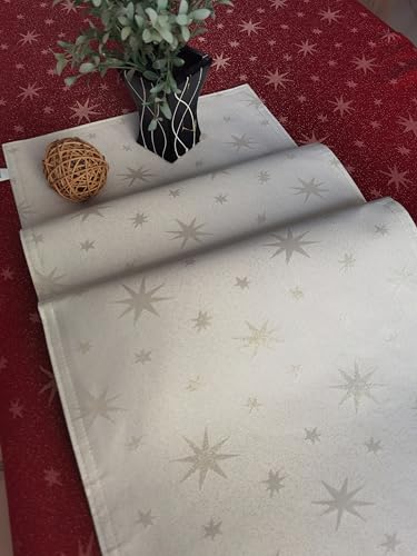 Tischläufer | Lurex Sterne | Tischband | Tischdeko (Champagner/Gold, 40x140 cm) von EBD