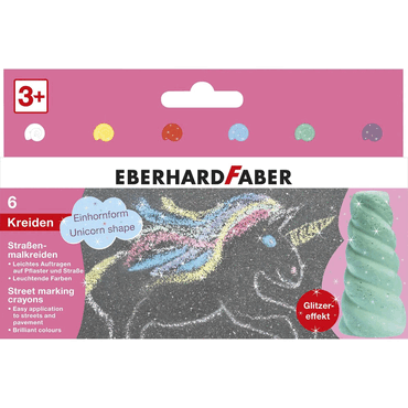 EBERHARD FABER Straßenmalkreide - 6er Kartonetui Einhornform mit Glitz von EBERHARD FABER