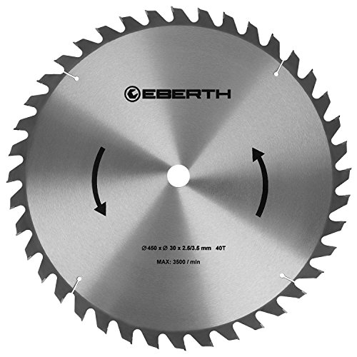 EBERTH Kreissägeblatt Sägeblatt Kreissäge Blatt aus Stahl mit Hartmetall-Zähnen für Holz-Schnitte (450mm Durchmesser, 30mm Bohrung, 2.5mm Blättstärke, 3.5mm Schnittbreite, 40 Zähne, RPM Max. 3500) EBERTH Kreissägeblatt Sägeblatt Kreissäge Blatt aus Stahl mit Hartmetall-Zähnen für Holz-Schnitte (450mm Durchmesser, 30mm Bohrung, 2.5mm Blättstärke, 3.5mm Schnittbreite, 40 Zähne, RPM Max. 3500) von EBERTH