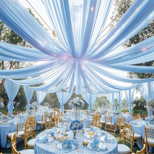 EBETA Hochzeit Voile Querbehang Freihanddeko für Hochzeitsbogen & Traubogen Chiffon Himmelbett Vorhang für Hochzeit Zeremonie Bühnendekoration (Blau, 10 m x 0.73 m) von EBETA