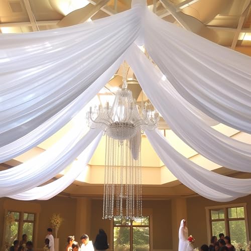 EBETA Hochzeit Voile Querbehang Freihanddeko für Hochzeitsbogen & Traubogen Chiffon Himmelbett Vorhang für Hochzeit Zeremonie Bühnendekoration 10 m x 0.73 m (Weiß, 10 m x 0.73 m) von EBETA