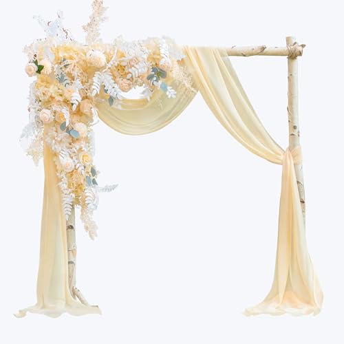 EBETA Hochzeit Volant Querbehang Freihanddeko für Hochzeitsbogen & Traubogen Himmelbett Vorhänge Gardine für Fenster Deko aus Chiffon-Stoff (Champagner, 70x600 cm) von EBETA