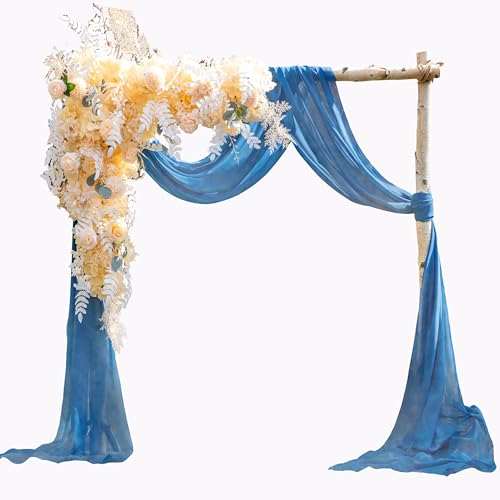 EBETA Hochzeit Volant Querbehang Freihanddeko für Hochzeitsbogen & Traubogen Himmelbett Vorhänge Gardine für Fenster Deko aus Chiffon-Stoff (Denimblau, 145x600 cm) von EBETA