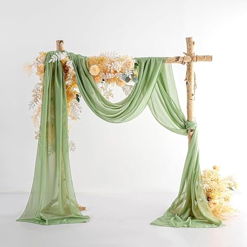 EBETA Hochzeit Volant Querbehang Freihanddeko für Hochzeitsbogen & Traubogen Himmelbett Vorhänge Gardine für Fenster Deko aus Chiffon-Stoff (Matcha, 145x600 cm) von EBETA