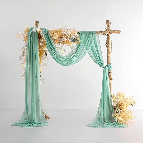 EBETA Hochzeit Volant Querbehang Freihanddeko für Hochzeitsbogen & Traubogen Himmelbett Vorhänge Gardine für Fenster Deko aus Chiffon-Stoff (Minzgrün, 70x600 cm) von EBETA