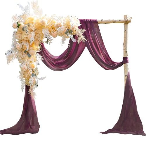 EBETA Hochzeit Volant Querbehang Freihanddeko für Hochzeitsbogen & Traubogen Himmelbett Vorhänge Gardine für Fenster Deko aus Chiffon-Stoff (Rotwein, 145x600 cm) von EBETA