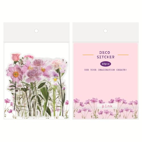 EBHO 40 Stück Scrapbook Stickers, Sticker Fotoalbum, PET Blumen Aufkleber Pflanzen Sticker, Flower Stickers, für Scrapbook Fotoalbum Sammelalbum Laptops Handwerk von EBHO