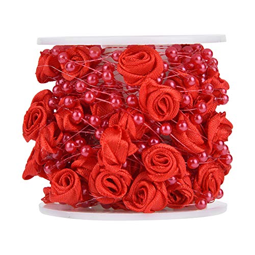EBTOOLS 10 M/roll Weiße Rose Künstliche Perle Drahtkügelchen Girlandschnur für DIY -Hochzeit und Partydekoration (Rot) von EBTOOLS