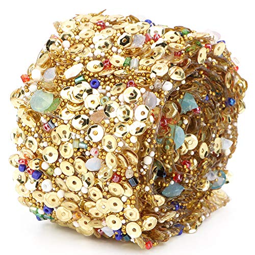 EBTOOLS 1m DIY Glänzende Bunte Steinzierband für Basteln, Kleiderzubehör und Hochzeitsdekorationen (3,5 cm Gold -Paillettenstreifen) von EBTOOLS