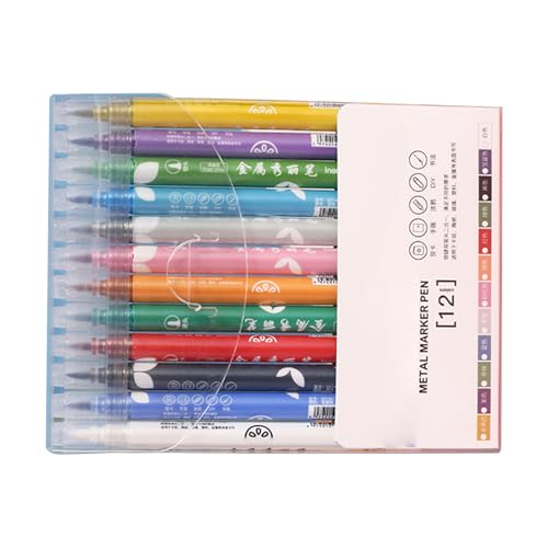 EBTOOLS 24 Farben Metallic Marker Stifte Set mit Doppelten Tipps für Feine & Mutige Kunst - Schnell Trocken, für Künstler & Kinderhandwerk (12 Stifte) von EBTOOLS