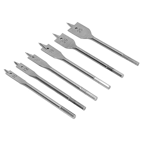 EBTOOLS 6 -pcs Hoher Kohlenstoffstahl -Spatenbohrbohrbit mit 3 Kanten Hex Shank für Präzise Holzbearbeitungsaufgaben (SILVER) von EBTOOLS