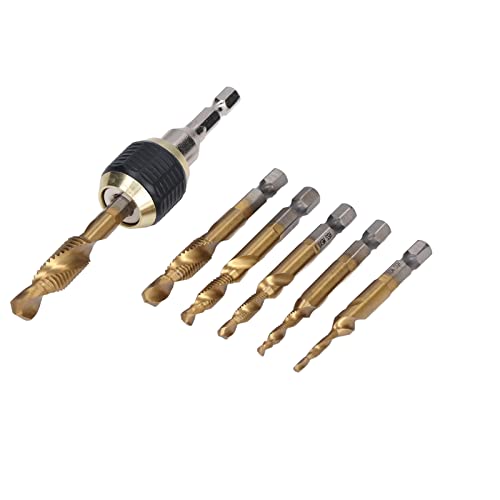 EBTOOLS 7pcs /Set Hochgeschwindigkeits-Stahl-Spiralkombination mit Schnellem Wechsel Chuck in /4in Hex Shank für Vielseitige Bohrungen und (Titan-Taste) von EBTOOLS