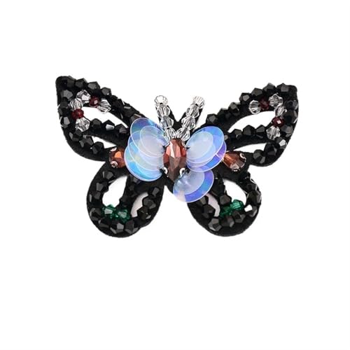 Kunstkristall Strassstein 1 Piece Handmade Beaded Butterfly Sew On Applique Patch Multicolor 7.5x5cm(Black butterfly) von EBZFASO